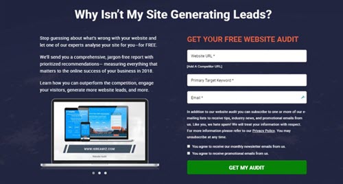 Website audit landing page template