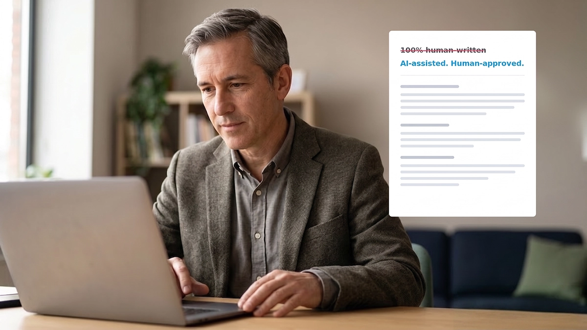 Agency owner reviewing a contract with a struck-through no-AI warranty clause replaced by an AI use clause Agency owner reviewing a contract with a struck-through no-AI warranty clause replaced by an AI use clause